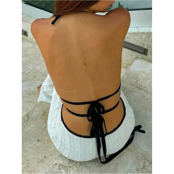 Women’s Boho Maxi Dress Crochet Open Back Halter Knit Party Wedding - Picture 3 of 4